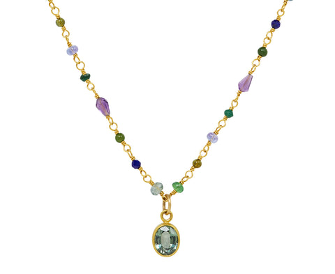Cool Toned Spun Sugar and Sapphire Pendant Necklace