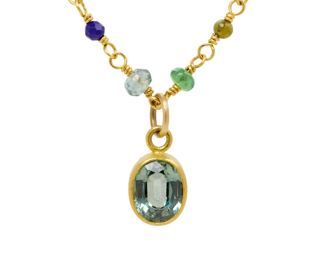 Cool Toned Spun Sugar and Sapphire Pendant Necklace