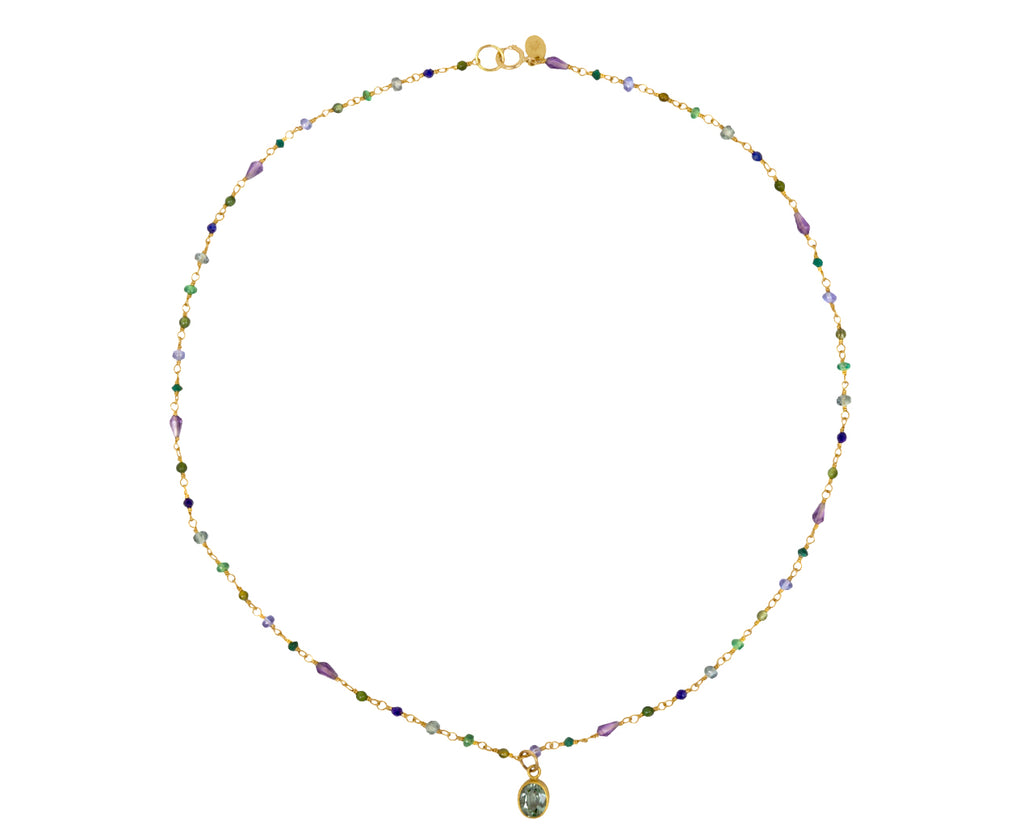 Cool Toned Spun Sugar and Sapphire Pendant Necklace