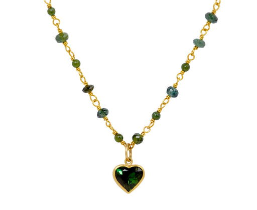 Jade and Tourmaline Heart Spun Sugar Necklace