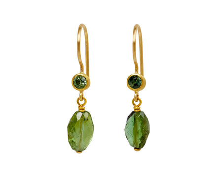 Green Sapphire and Dark Brown Tourmaline Apple & Eve Earrings