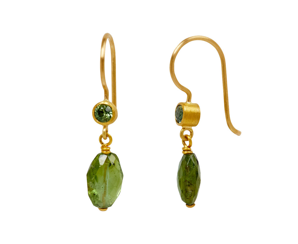 Green Sapphire and Dark Brown Tourmaline Apple & Eve Earrings