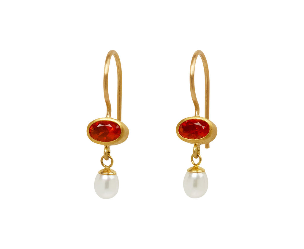 Fire Opal and Pearl Apple & Eve Earrings