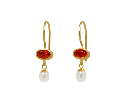 Fire Opal and Pearl Apple & Eve Earrings