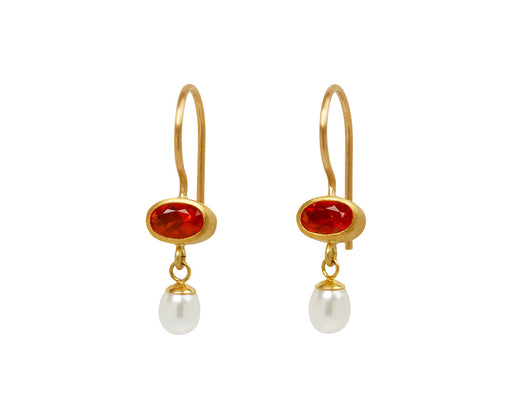Fire Opal and Pearl Apple & Eve Earrings