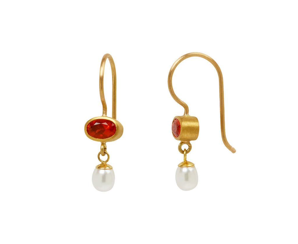Fire Opal and Pearl Apple & Eve Earrings
