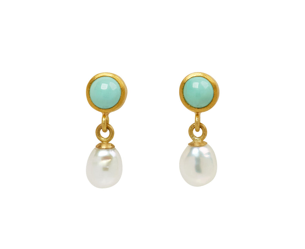Round Turquoise and Pearl Apple & Eve Stud Earrings