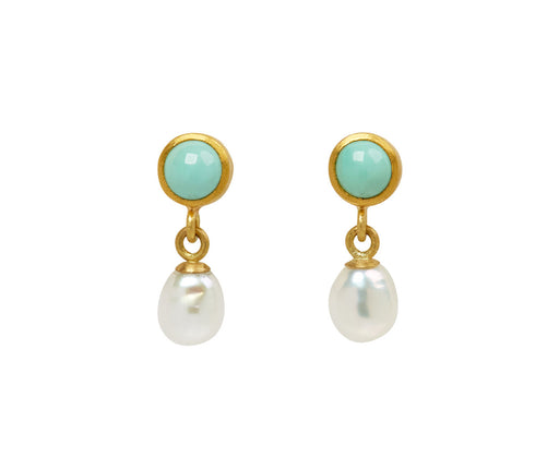 Round Turquoise and Pearl Apple & Eve Stud Earrings