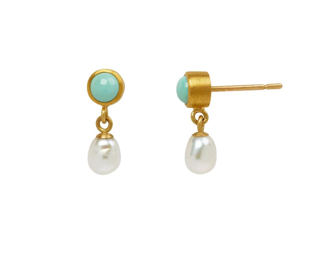 Round Turquoise and Pearl Apple & Eve Stud Earrings