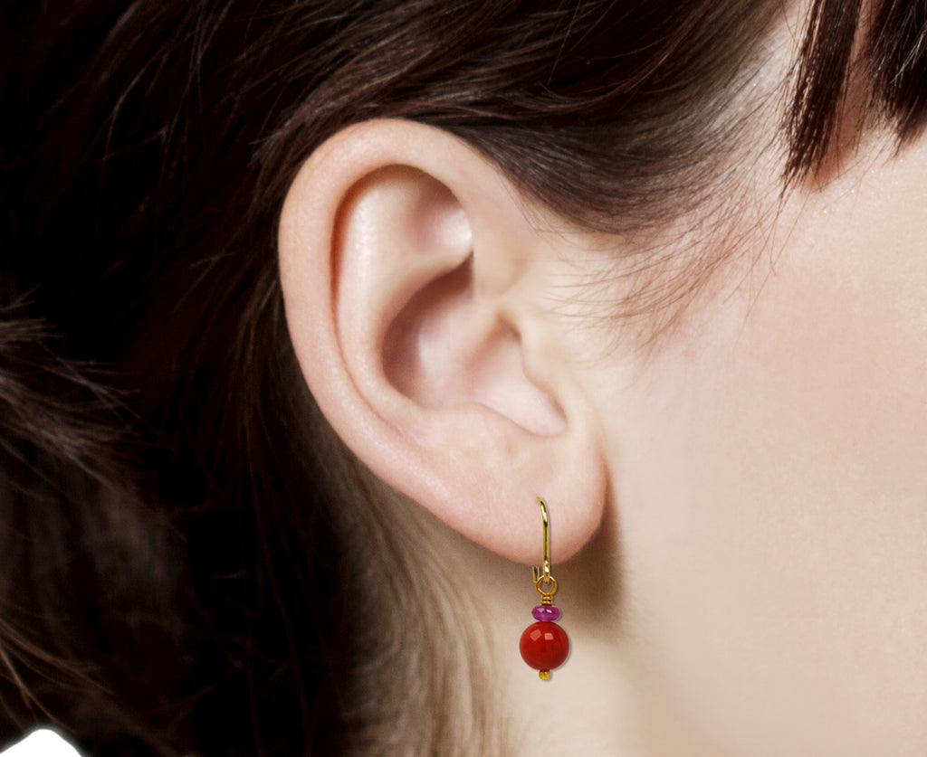Mallary Marks Spun Sugar Ruby and Coral Earrings - profile closeup