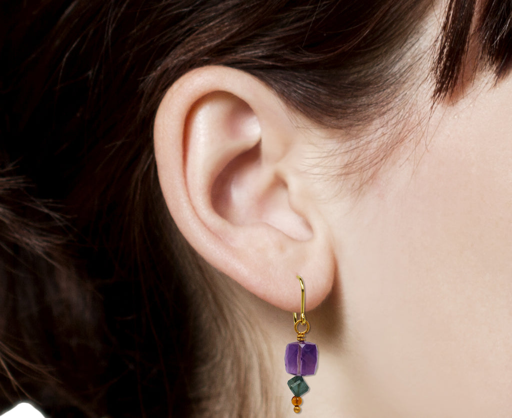 Mallary Marks Spun Sugar Amethyst and Blue Tourmaline Earrings - profile closeup