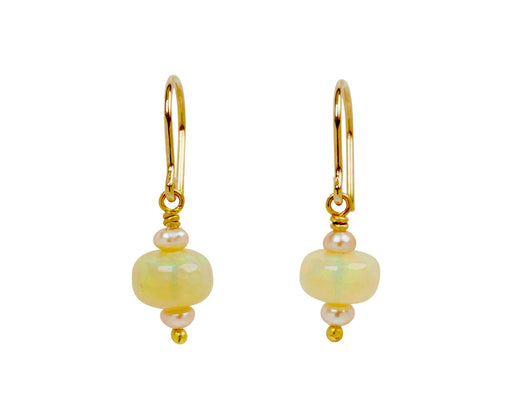 Mallary Marks Spun Sugar Peach Pearl and Ethiopian Opal Earrings