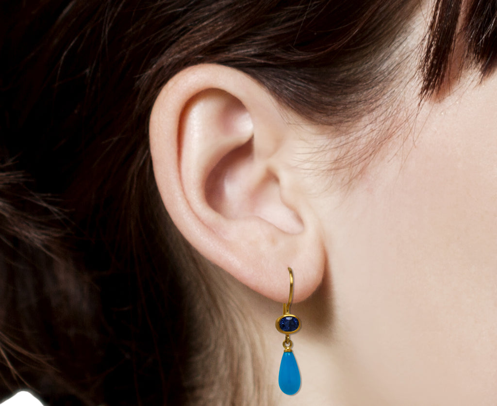 Mallary Marks Blue Sapphire and Turquoise Apple & Eve Earrings - profile closeup