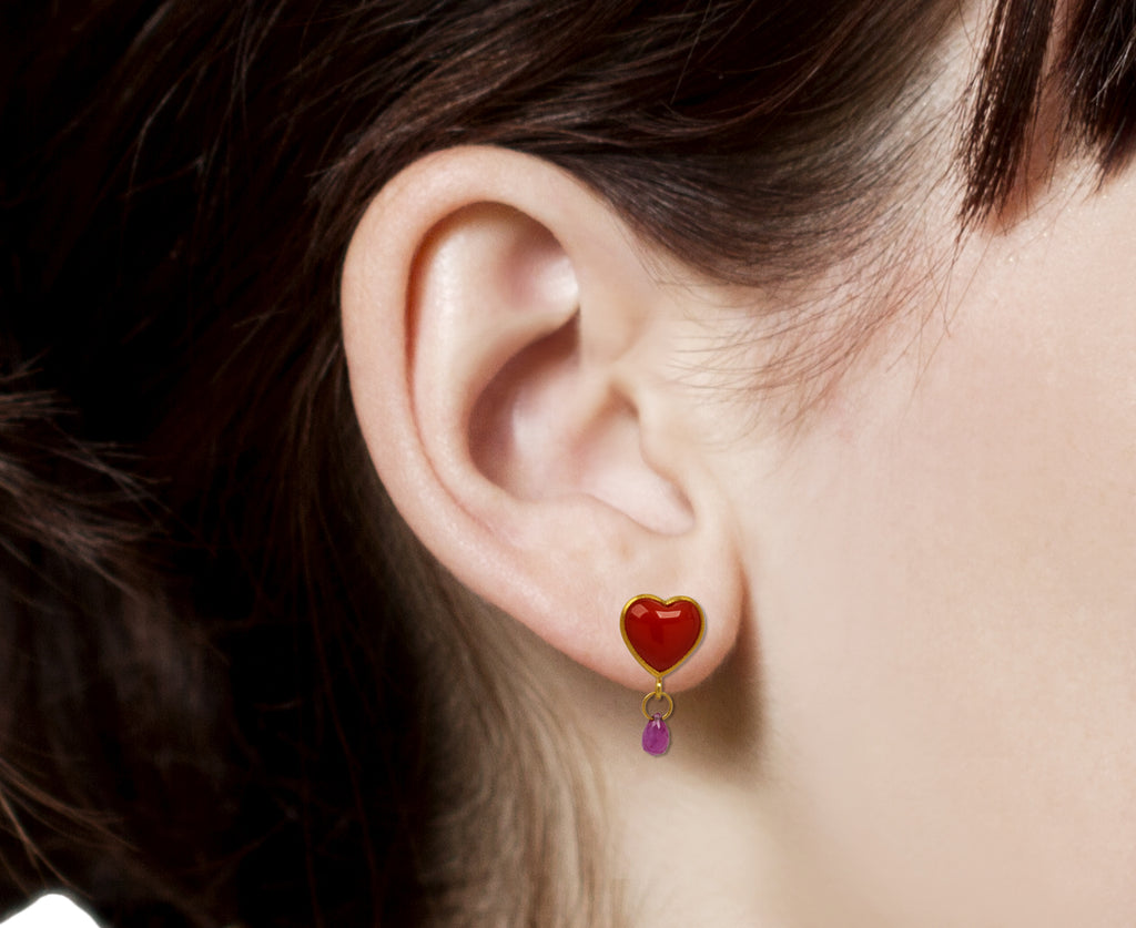 Mallary Marks Coral and Ruby Apple & Eve Stud Earrings - profile closeup