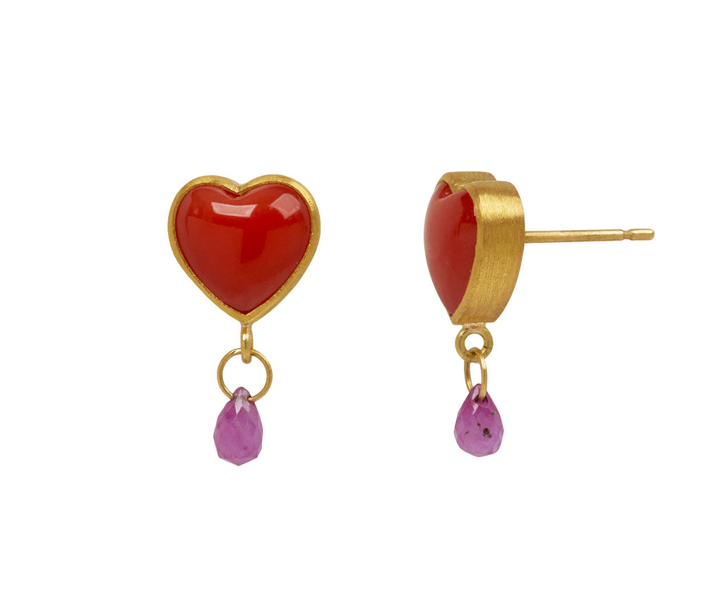 Mallary Marks Coral and Ruby Apple & Eve Stud Earrings - side