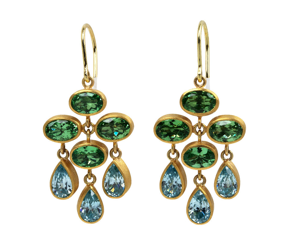 Light Tsavorite Garnet and Blue Zircon Trapeze Earrings