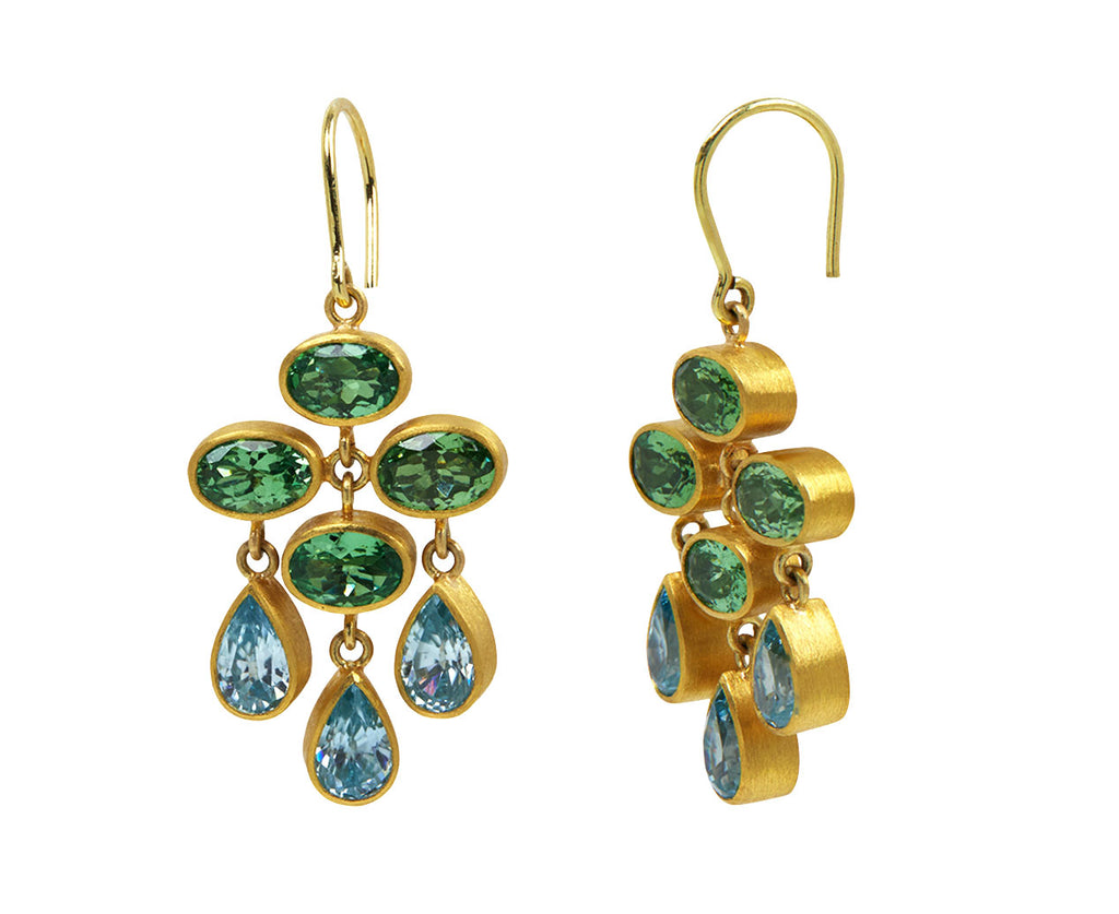 Light Tsavorite Garnet and Blue Zircon Trapeze Earrings