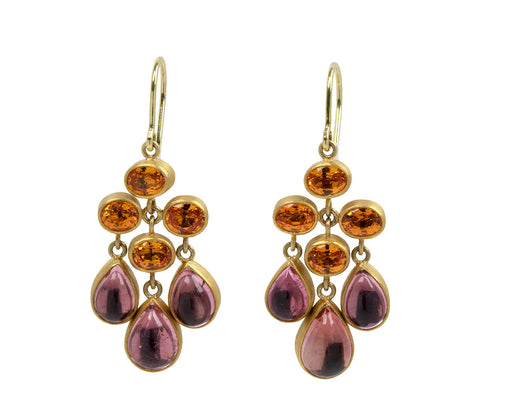 Orange Sapphire and Light Pink Tourmaline Trapeze Earrings