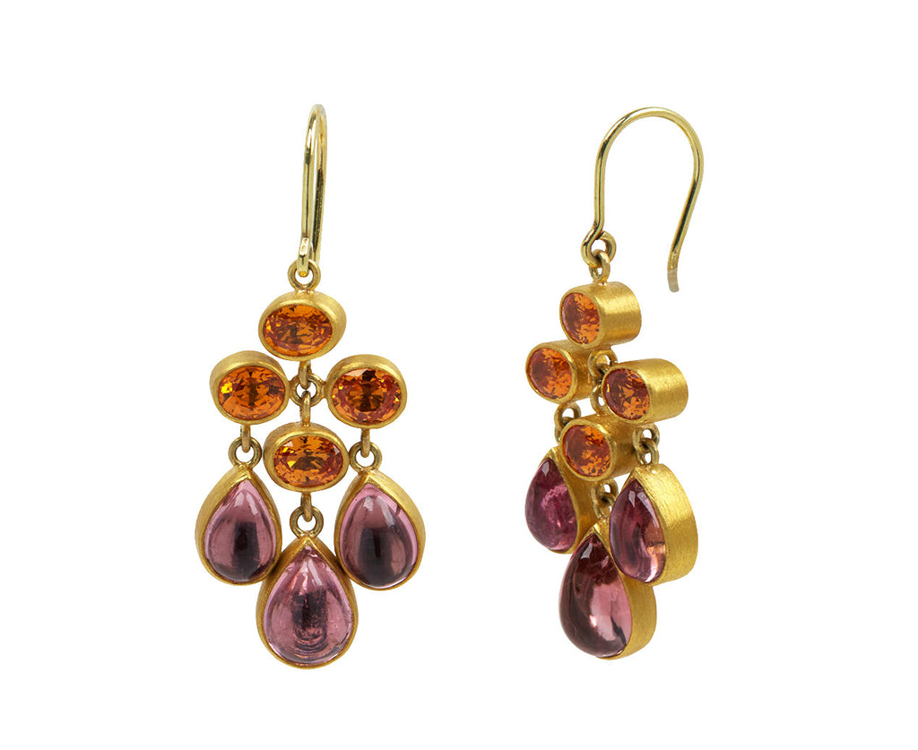Orange Sapphire and Light Pink Tourmaline Trapeze Earrings