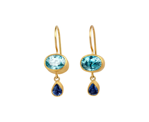 Light Blue Zircon and Blue Sapphire Bon Bon Earrings