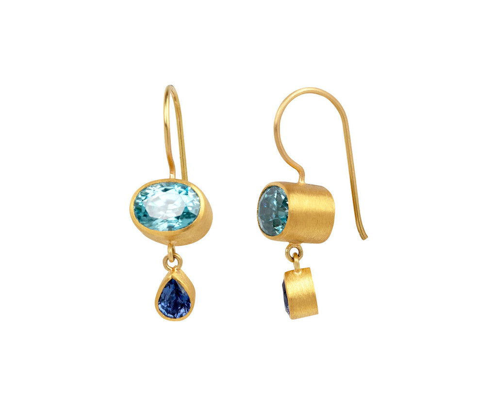 Light Blue Zircon and Blue Sapphire Bon Bon Earrings