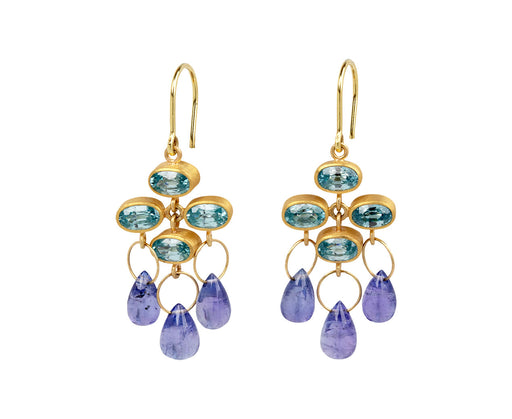 Light Blue Zircon and Tanzanite Trapeze Earrings