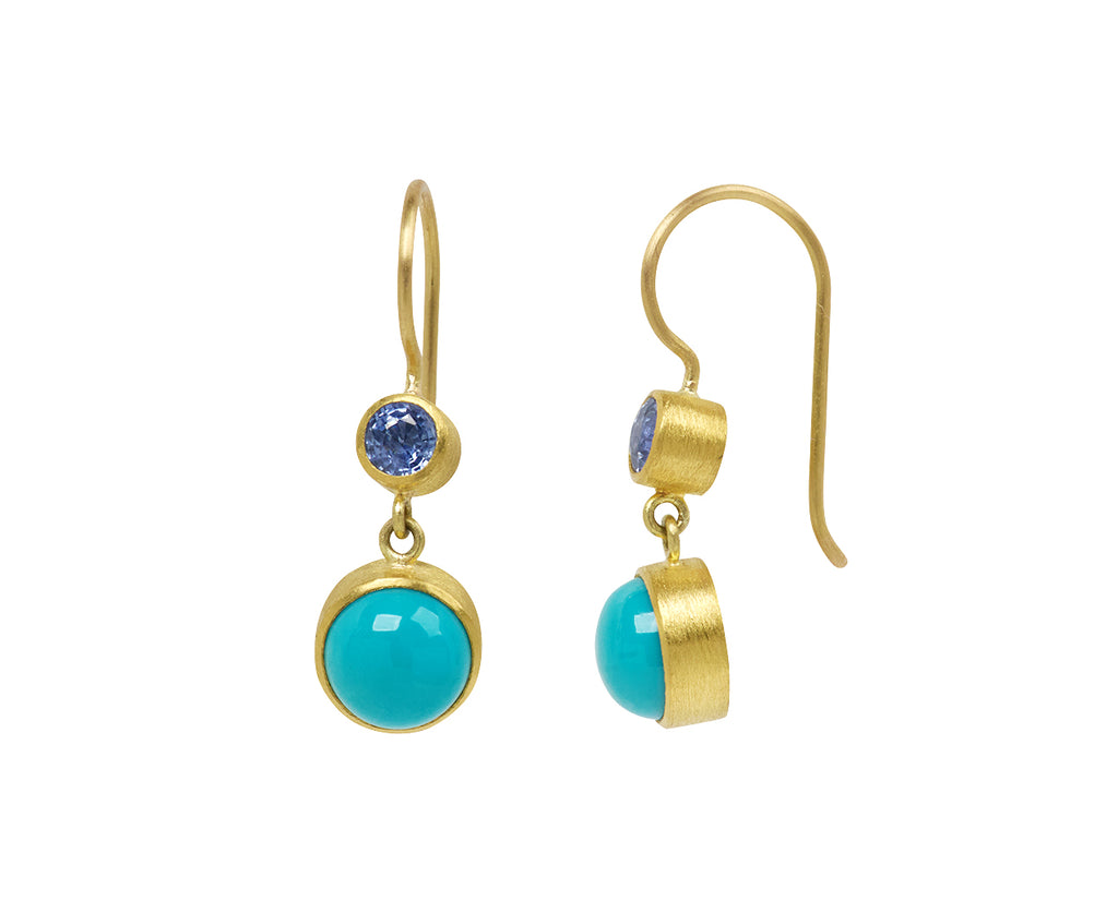 Mallary Marks Turquoise and Blue Sapphire Bon Bon Earrings - Side View