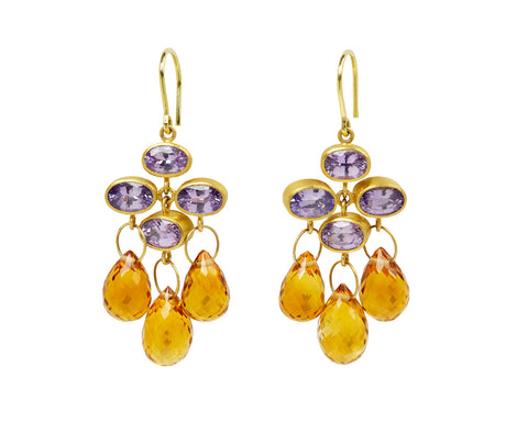 Purple Amethyst and Honey Citrine Trapeze Earrings