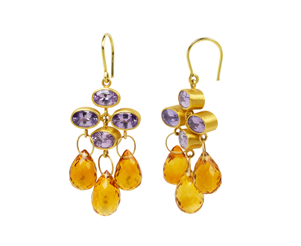 Purple Amethyst and Honey Citrine Trapeze Earrings