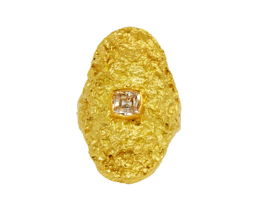Mallary Marks Light Champagne Diamond Large Signet Crinkle Ring
