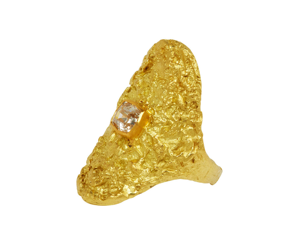 Mallary Marks Light Champagne Diamond Large Signet Crinkle Ring - side