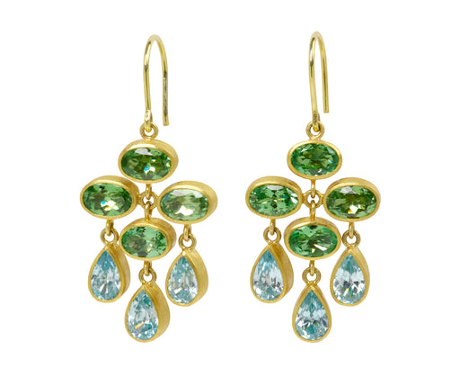 Light Tsavorite Garnet and Blue Zircon Trapeze Earrings