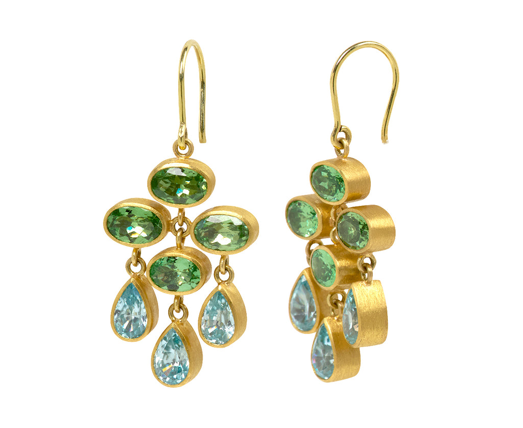 Light Tsavorite Garnet and Blue Zircon Trapeze Earrings