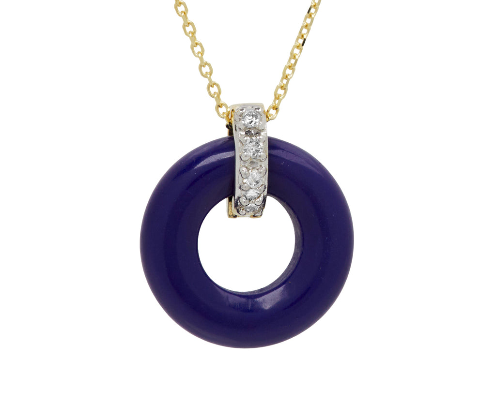 Mateo Lapis and Diamond Donut Pendant Necklace - Closeup