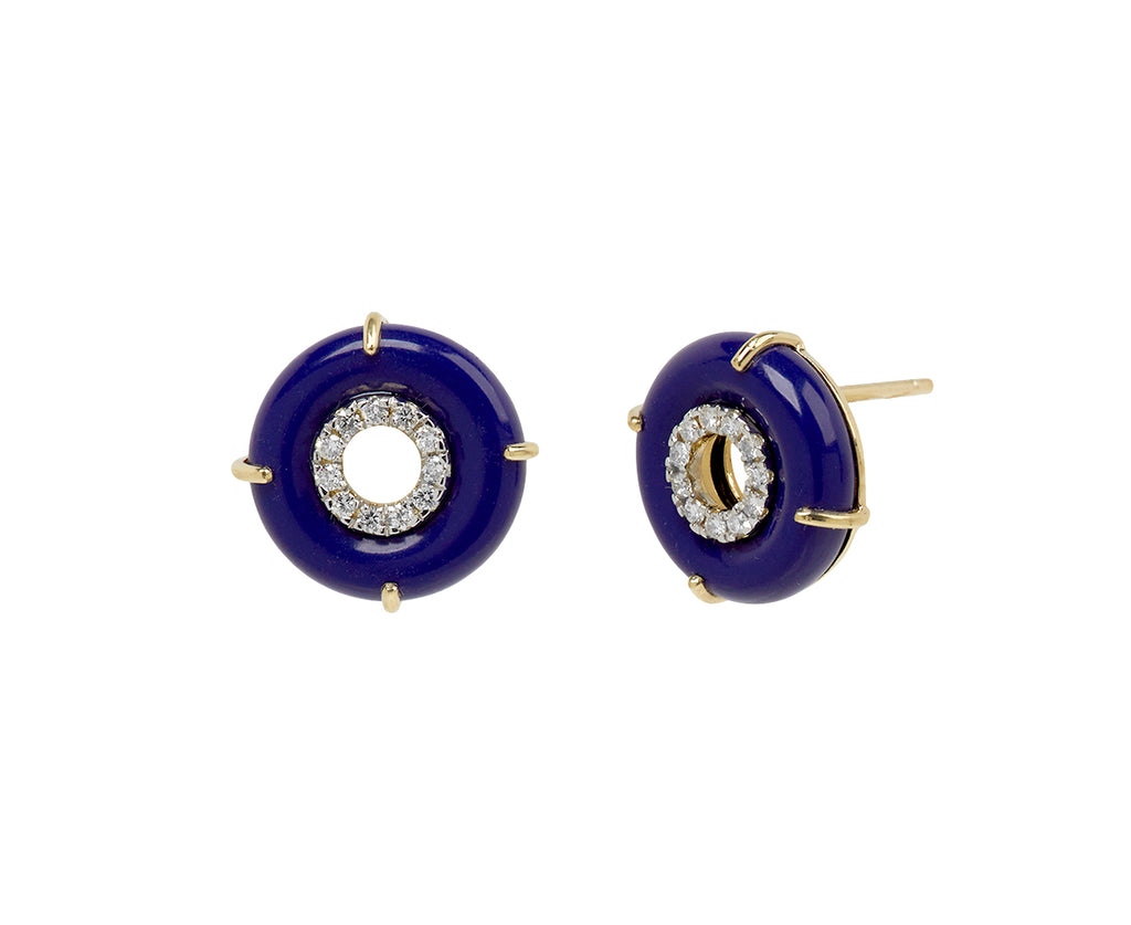 Mateo Lapis and Diamond Donut Stud Earrings - Side View