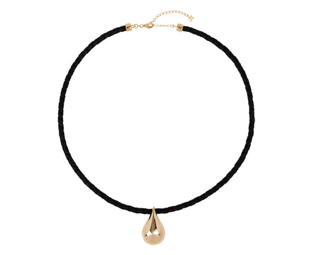 Leather and Gold Water Droplet Necklace