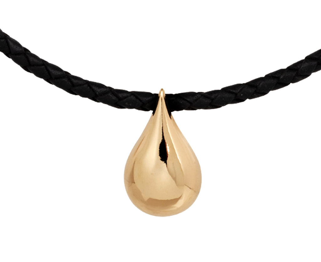 Leather and Gold Water Droplet Necklace