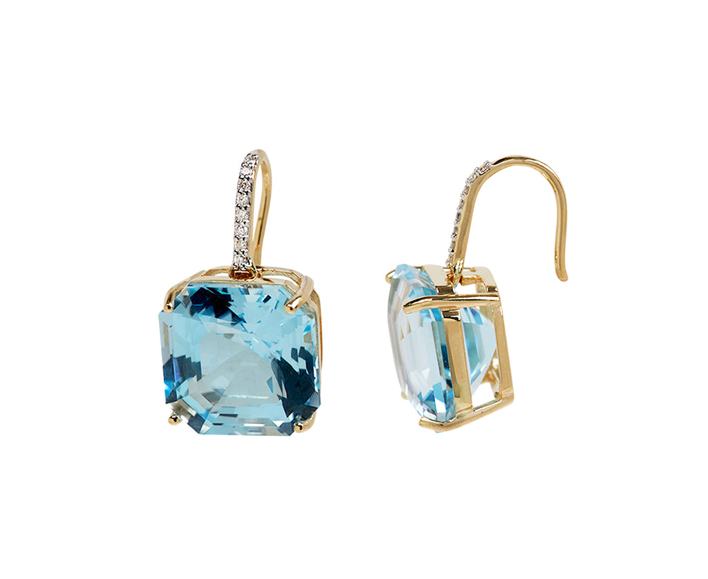 Mateo Blue Topaz and Diamond Drop Earrings - Side View