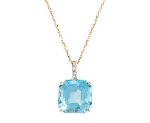 Asscher Cut Blue Topaz Pendant Necklace