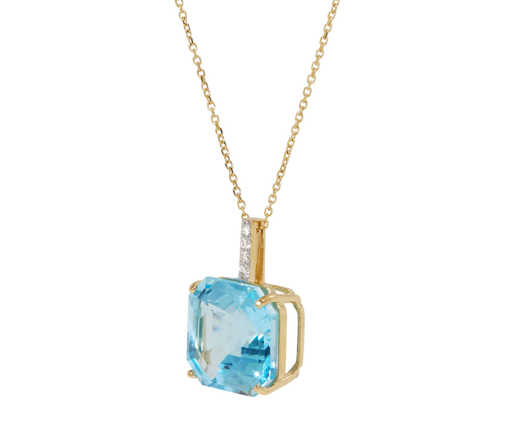 Asscher Cut Blue Topaz Pendant Necklace