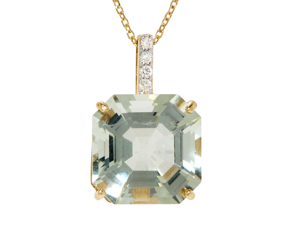 Asscher Cut Green Amethyst Pendant Necklace