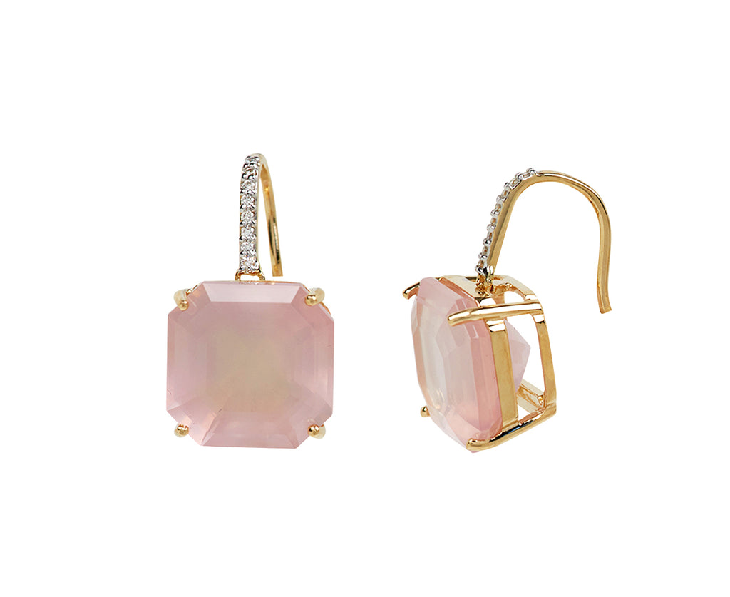 Mateo Pink Topaz and Diamond Drop Earrings - Side View