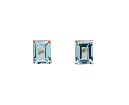 Emerald Cut Blue Topaz Stud Earrings