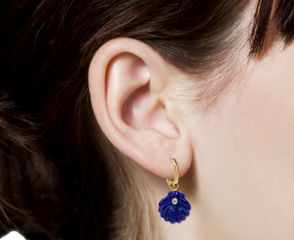 Lapis  and Diamond Venus Shell Hoop Earrings