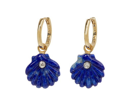 Lapis  and Diamond Venus Shell Hoop Earrings