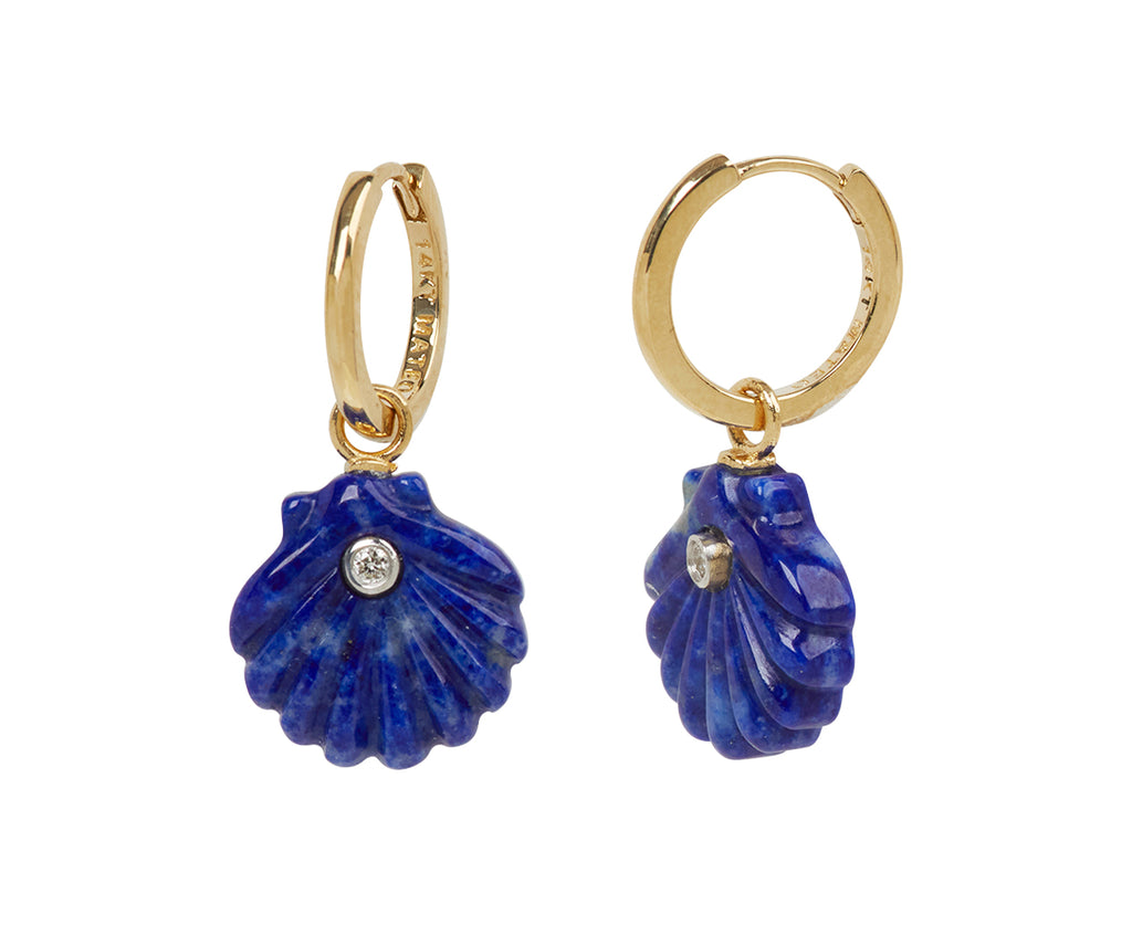 Lapis  and Diamond Venus Shell Hoop Earrings