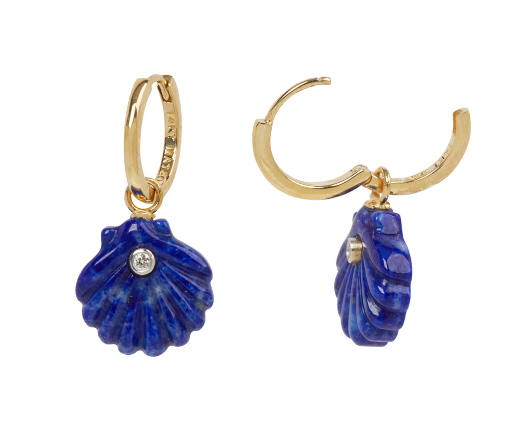 Lapis  and Diamond Venus Shell Hoop Earrings