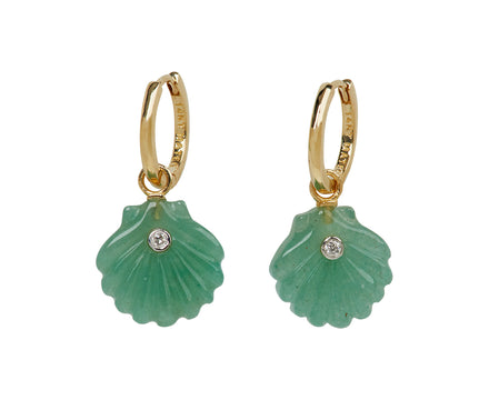 Jade and Diamond Venus Shell Hoop Earrings