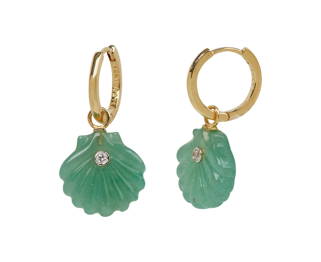 Jade and Diamond Venus Shell Hoop Earrings
