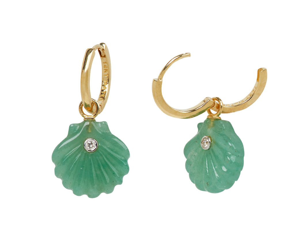 Jade and Diamond Venus Shell Hoop Earrings